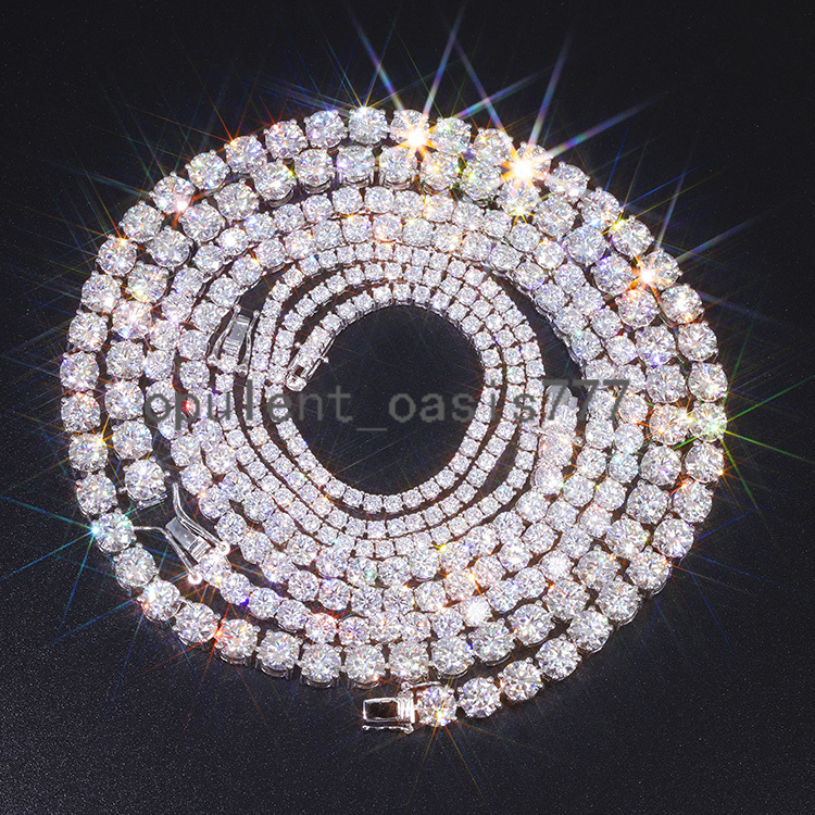 GRA Certificates Stock 2mm 3mm 4mm S925 White Gold Plated Hip Hop Jewelry D Color Moissanite Diamond Tennis Chain Bracelet Men