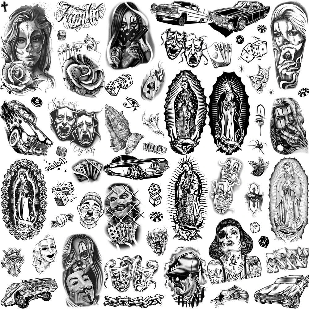 Chicano Bandit Mexico Temporary Tattoos For Men Women Car Nun Tattoo religion Stickers Realistic Back Waterproof Tatoos 250714
