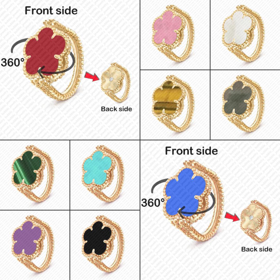 clover ring 18K gold jewelry rings designer for women rose gold rings Reversible flower good luck red agate blue charm designer ring spinelli ring name brand jewelry