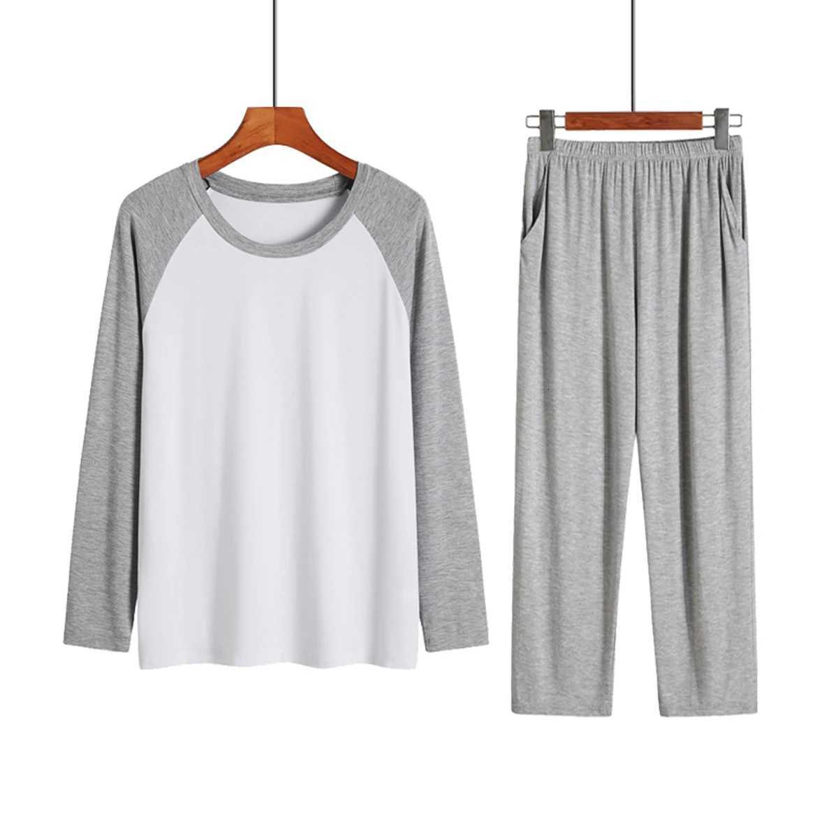 Mens Spring and Summer Modal Pajamas Homewear Suit Loose Fit Plus Size Thin Section of the Autumn Shirt Bottoming Shirt Suit W250717