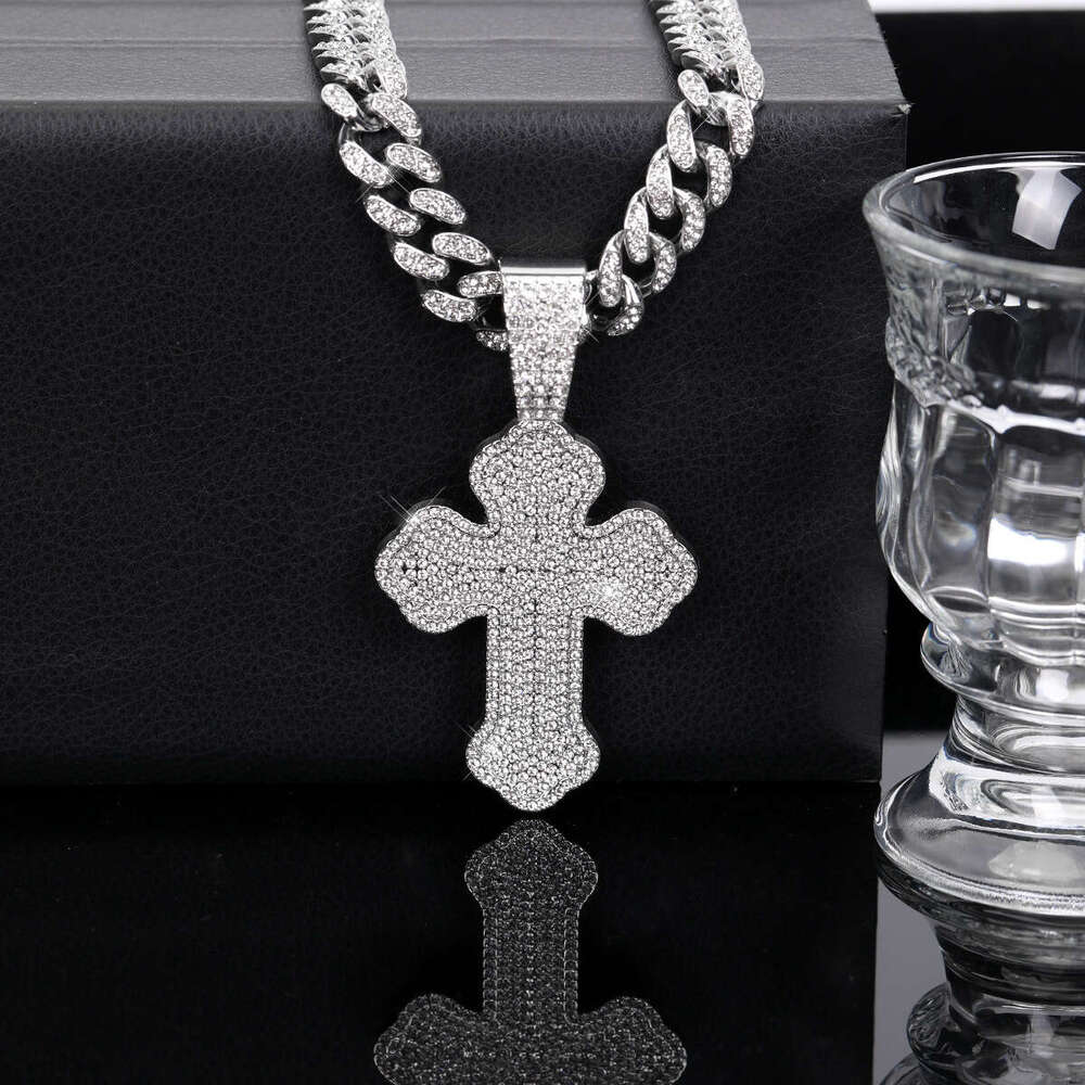 Full Dia Cross Pendant Hip Hop Exaggerated Alloy Cuban Chain Creative Fashion Necklace