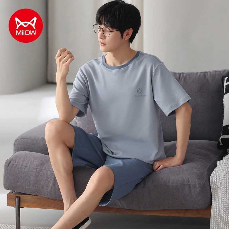 2Pcs Cotton Mens Pajamas Set Summer Breathable Short Sleeve Mens Homewear Big Size L-3XL Mens Sleepwear Casual Mens Pajamas W250717