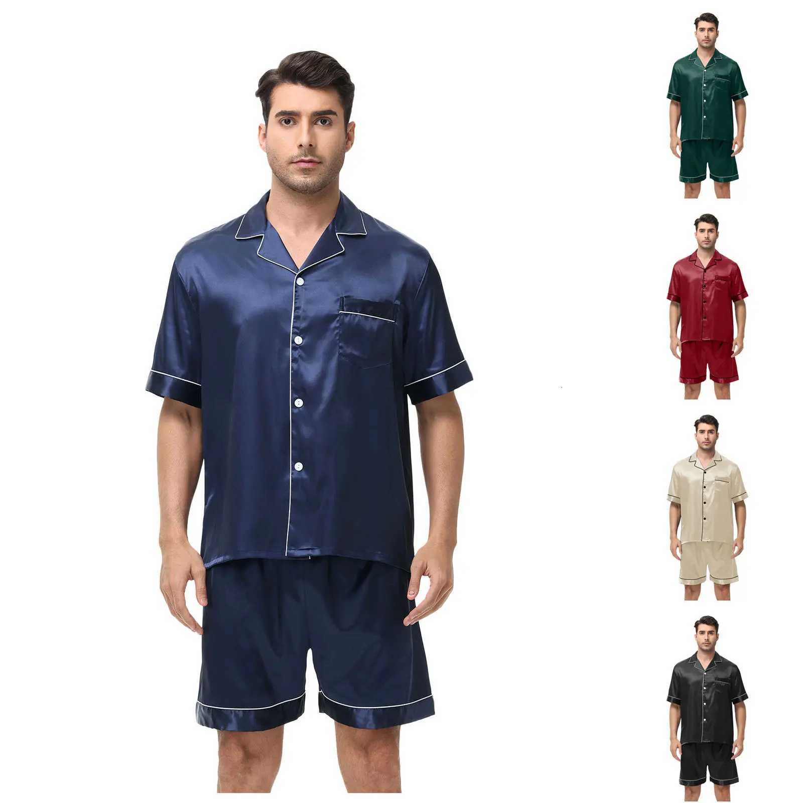 Classic Design Large-size Mens Short-sleeved Pajamas Set Shorts Satin Cool Sleepwear Male Summer Casual Loungewear Pajamas Suit W250717