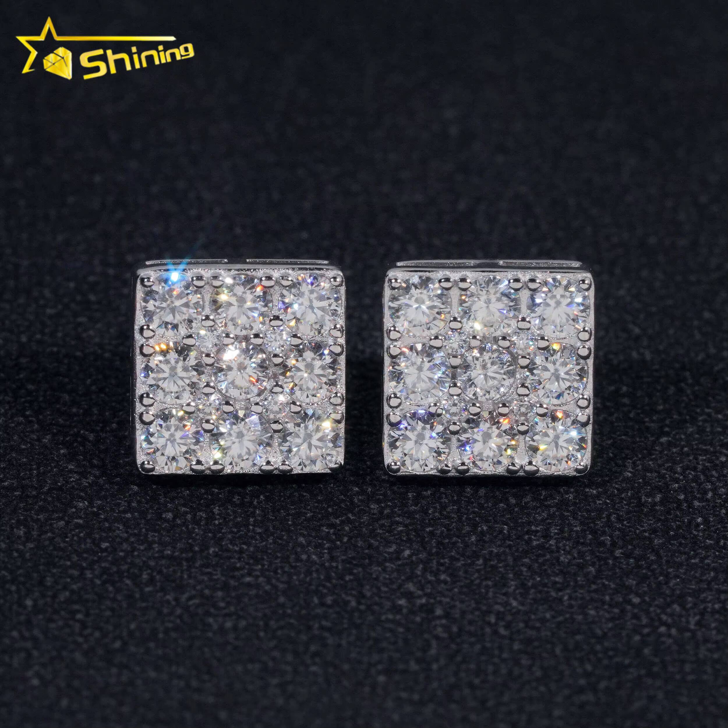 Pass Diamond Tester GRA Certified VVS Diamond 925 Sterling Silver Men Earring Square Moissanite Stud Earrings