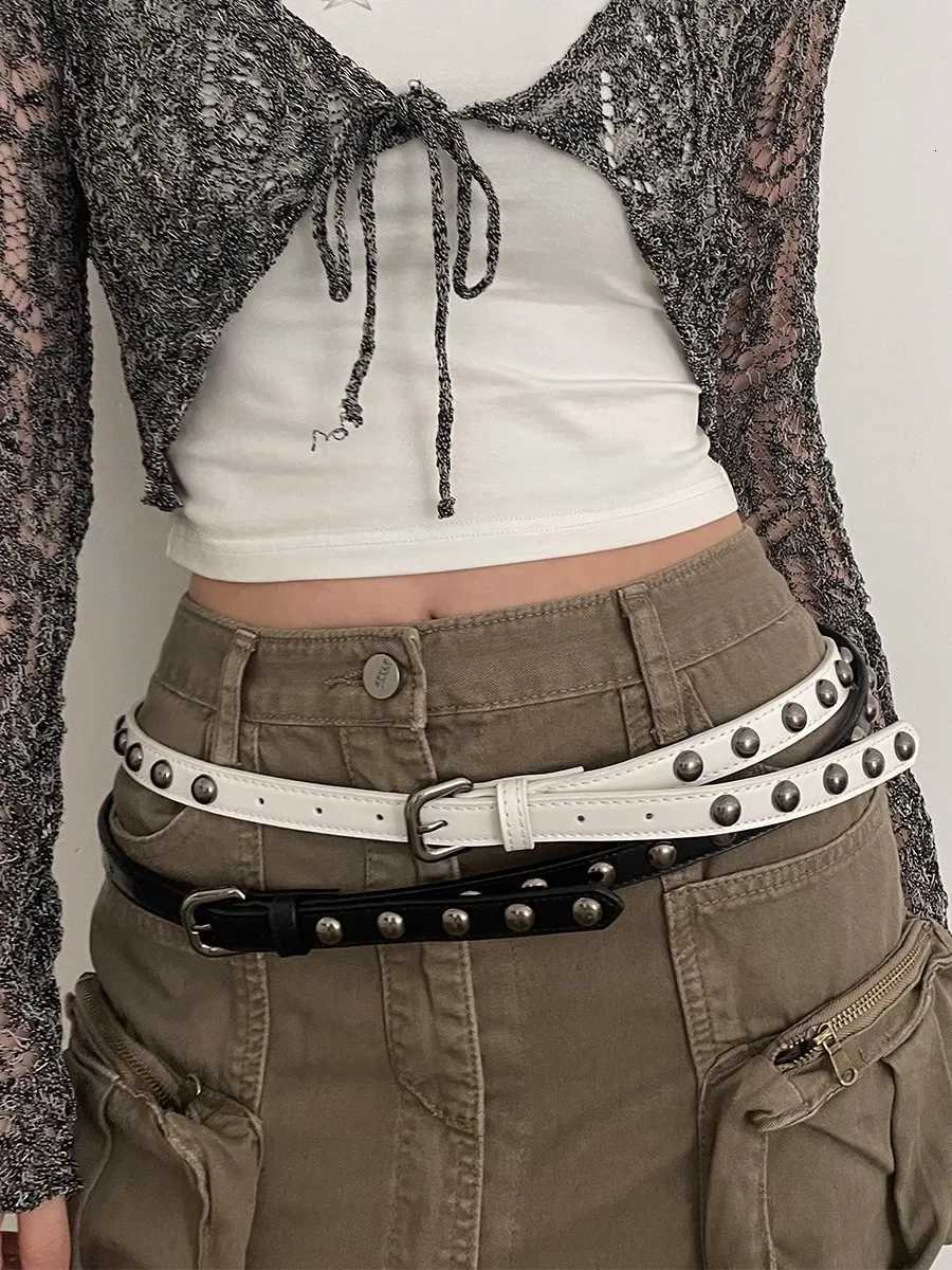2025 New Womens American Vintage Belt Casual Rivet Thin Leather Belt Punk Style Metal Rock Unique Versatile W250717