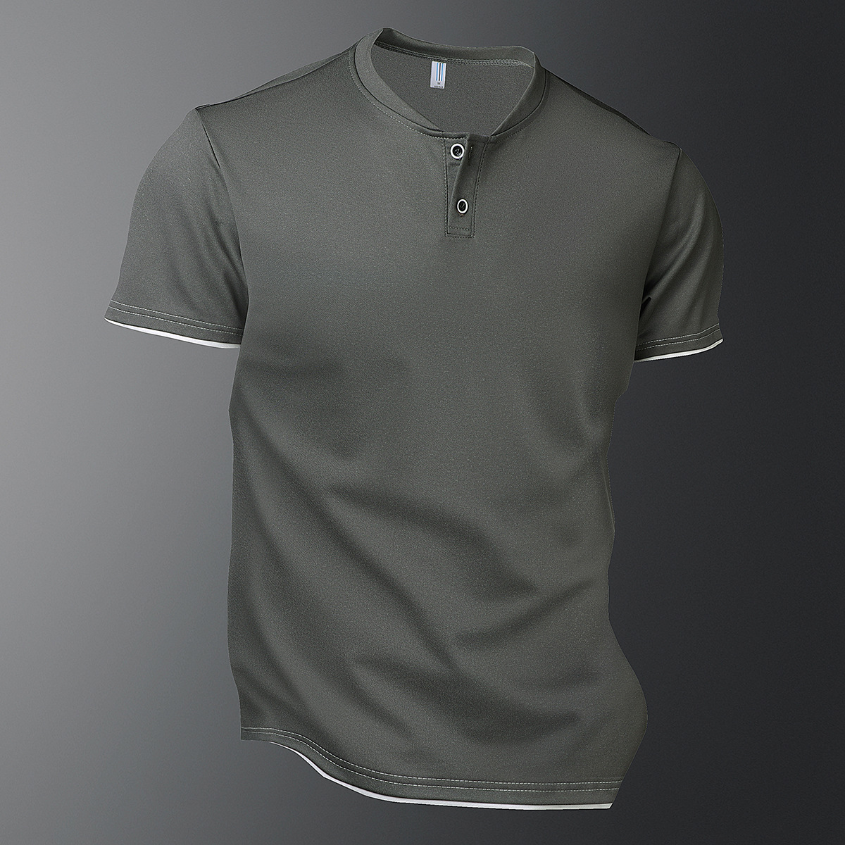 Classic Round Neck Slim-Fit Short Sleeve Tee with Button designer t shirt-Accented Color Block Design designer t shirt