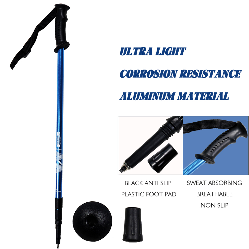 OKHEALING Aluminum Alloy Trekking Poles Telescoping Lightweight Walking Cane Portable Walking Stick with Rubber Handle for Off-road, Camping, Backpack