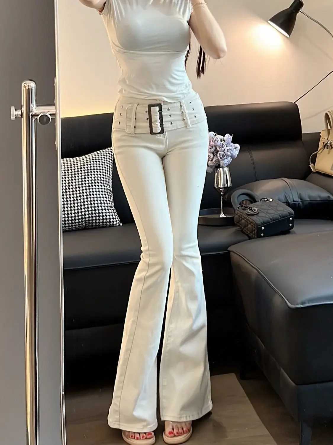 Cowboy Pants for Women High Waist Shot White Womens Bell Bottom Jeans Flare Trousers on Sale Retro Fashion Casual Stretchable A R R250716