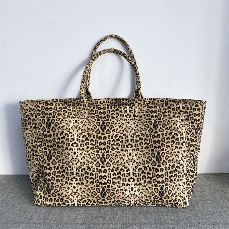 Rakuten Japan and Korea GAN Leopard Print Embroidered Canvas Unisex Casual Shopping Handbag Tote Bag