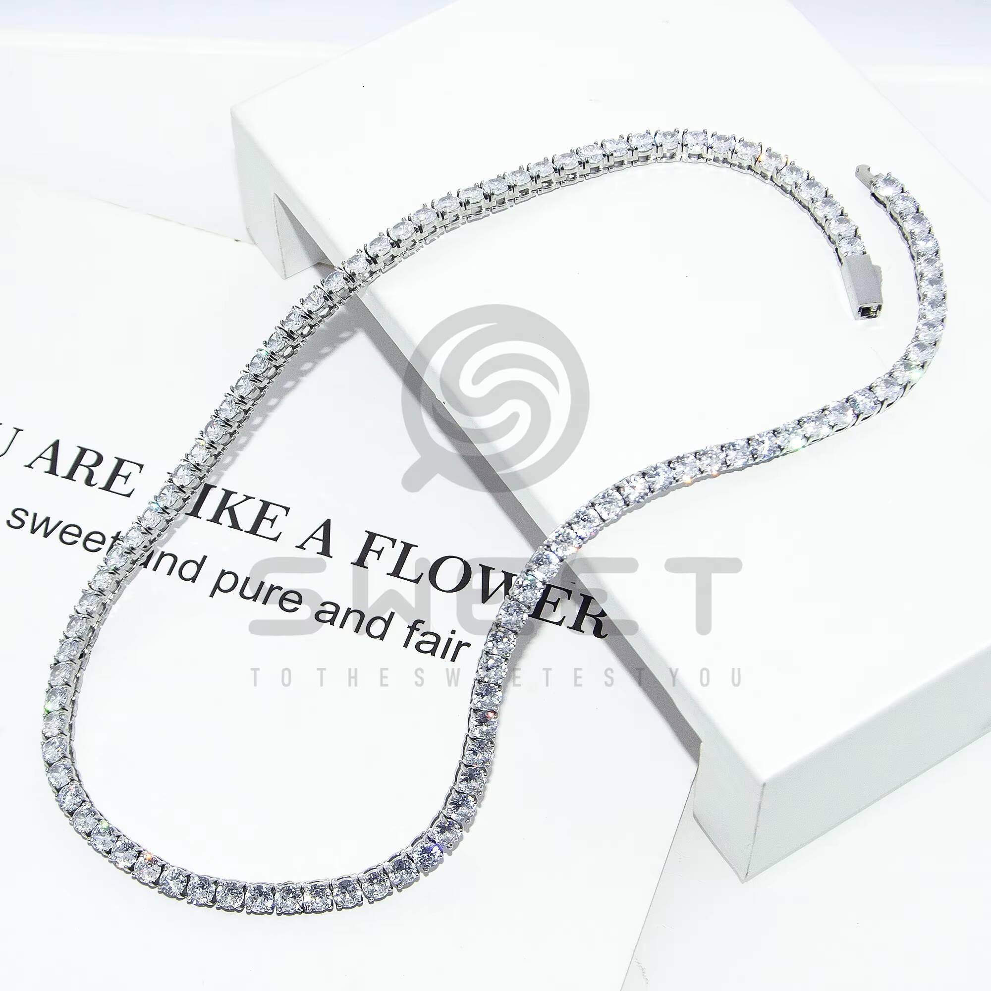 316L Stainless Steel Trend Design 3mm4mm Full Tennis Chain Single Row Necklace Hip Hop Base Chain Necklace