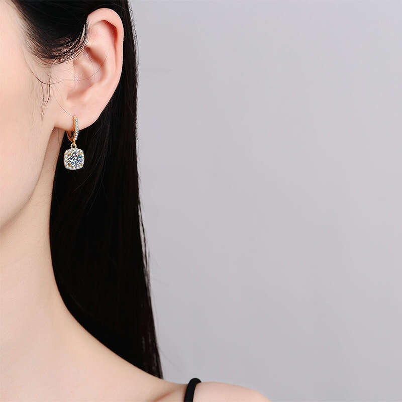 Sier Moissanite Stud Jewelry 14k Classic Square Bag Earrings Women's Fine Craftsmanship e3c