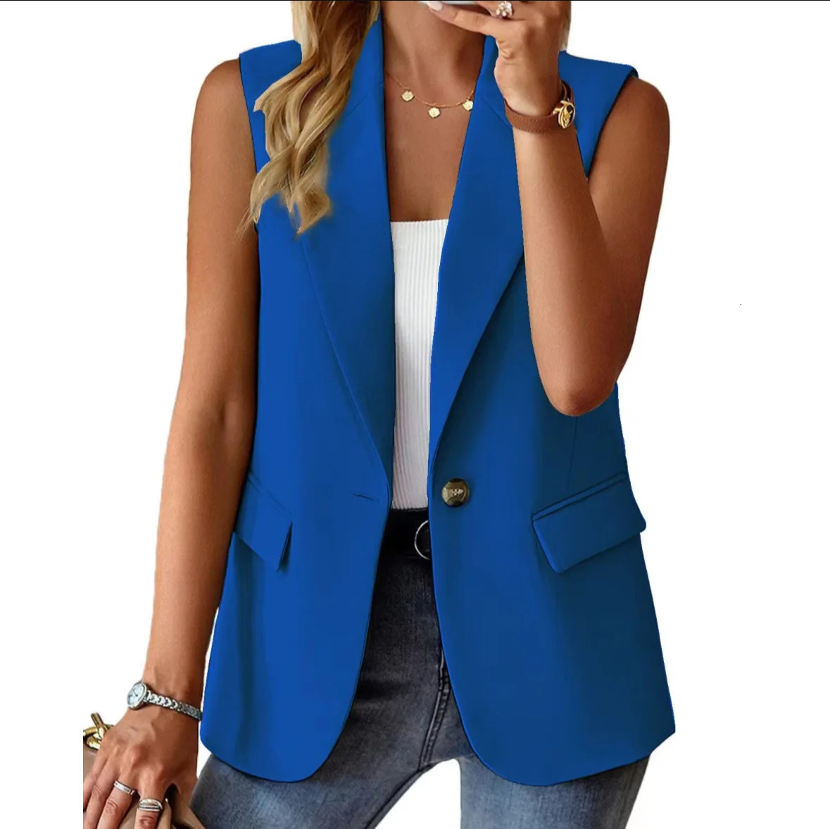 Womens Suit Vest Solid Color Office Casual Top Cardigan Loose Simple Coat for Women 250715