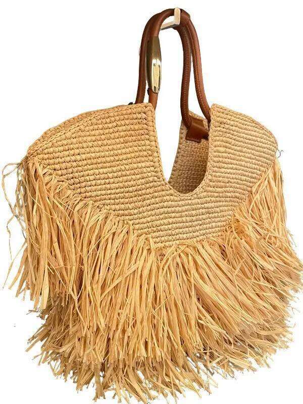 Hollow Out Tote Bags For Women Designer Handbag Purse New Weave Large Capacity Tassel Shoulder Straw Beach Bag