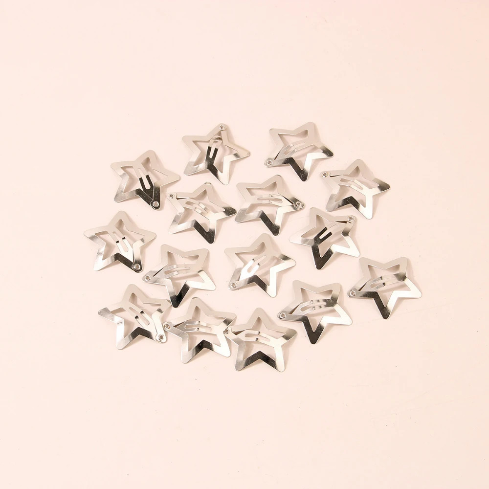 50PCS/lot Silver Star Hair Clips for Girls Filigree Star Metal Snap Clip Women Simple BB Hairpins Barrettes Hair Accessories 250716