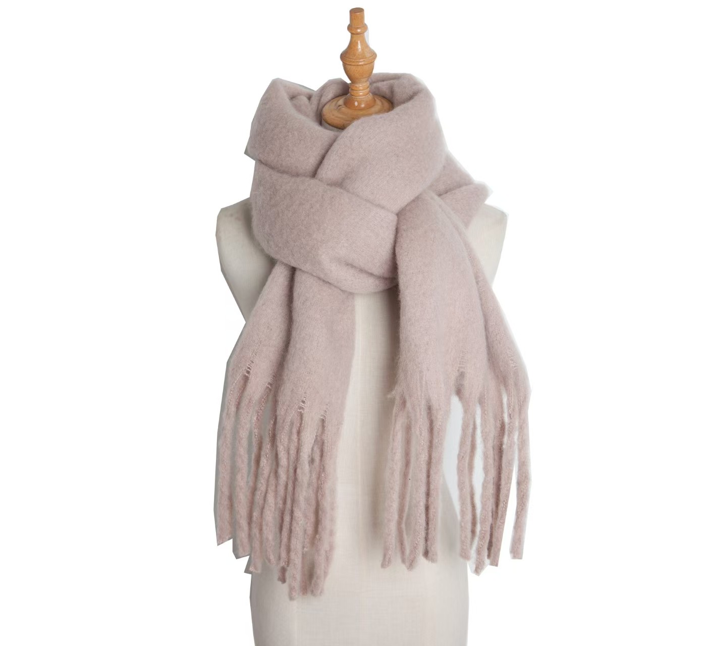 t1239 European and American autumn and winter new women's shawl long tassel thick beard grass green thick solid color scarf