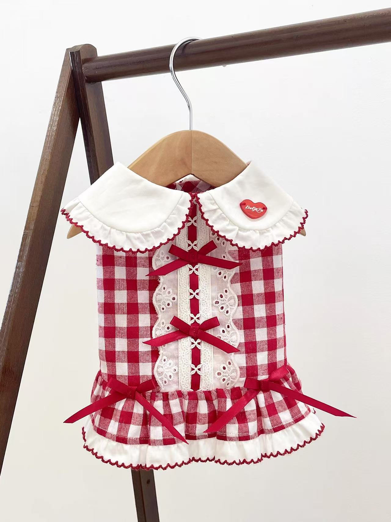 T742 Original Design Thin Plaid Dress Small Dog Clothes Summer Retro Shirt Dress