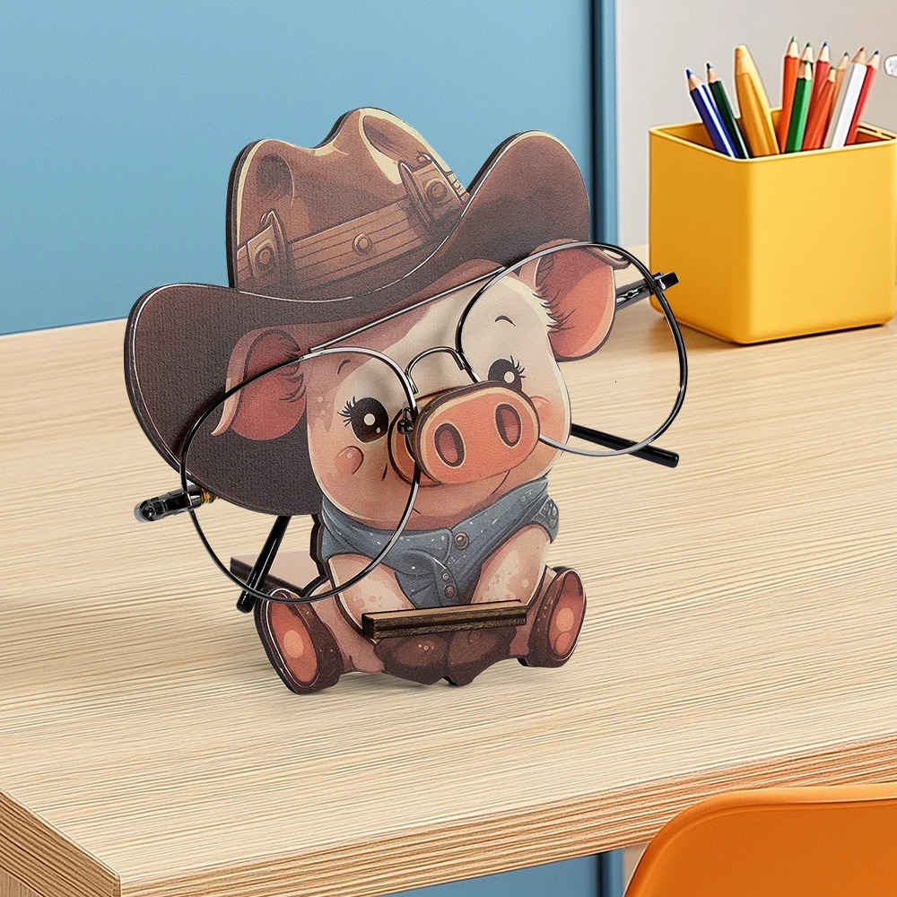 Cartoon Pig Glasses Frame Cute Animal Glasses Frame Sunglasses Display Stand Hand Carved Home Wooden Decoration 3D 250716