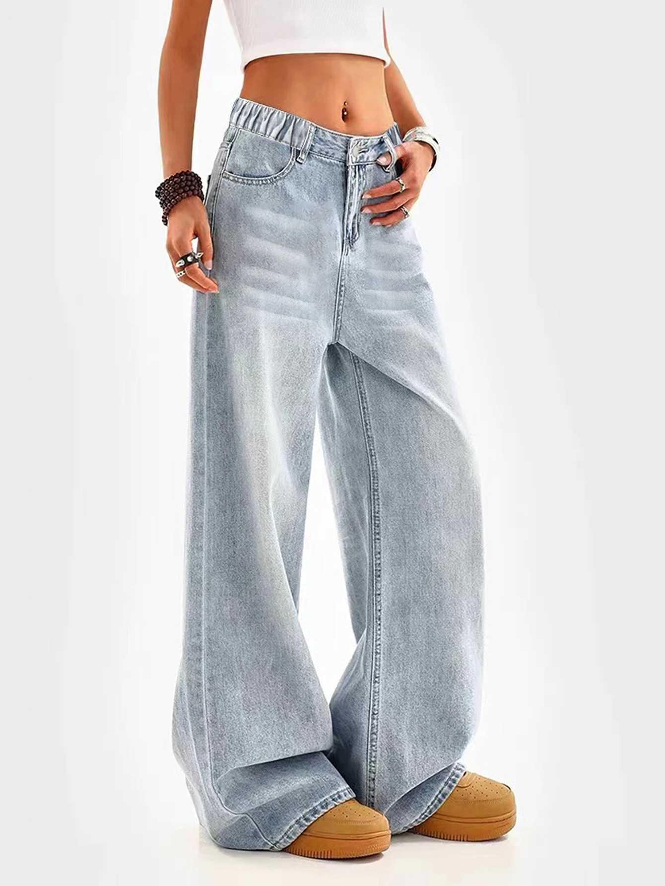 Retro Washed Blue Loose Wide-Leg Straight Pants for Middle and Large Children and Girls Casual Simple and Versatile Long Jeans R250716