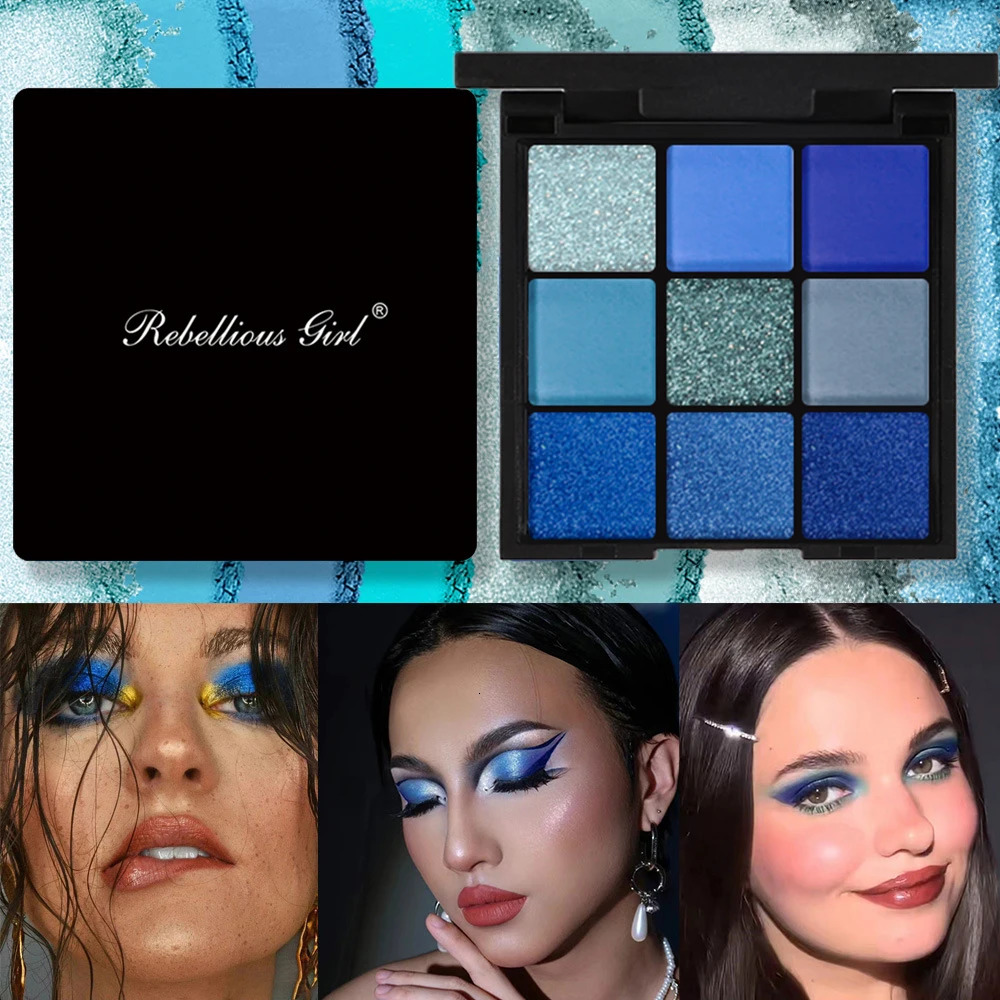 9 Color Eyeshadow Palette Blue Waterproof Sweatproof Blue Matte Pearl Glitter Finish Performance Stage Makeup Music Festival 250712