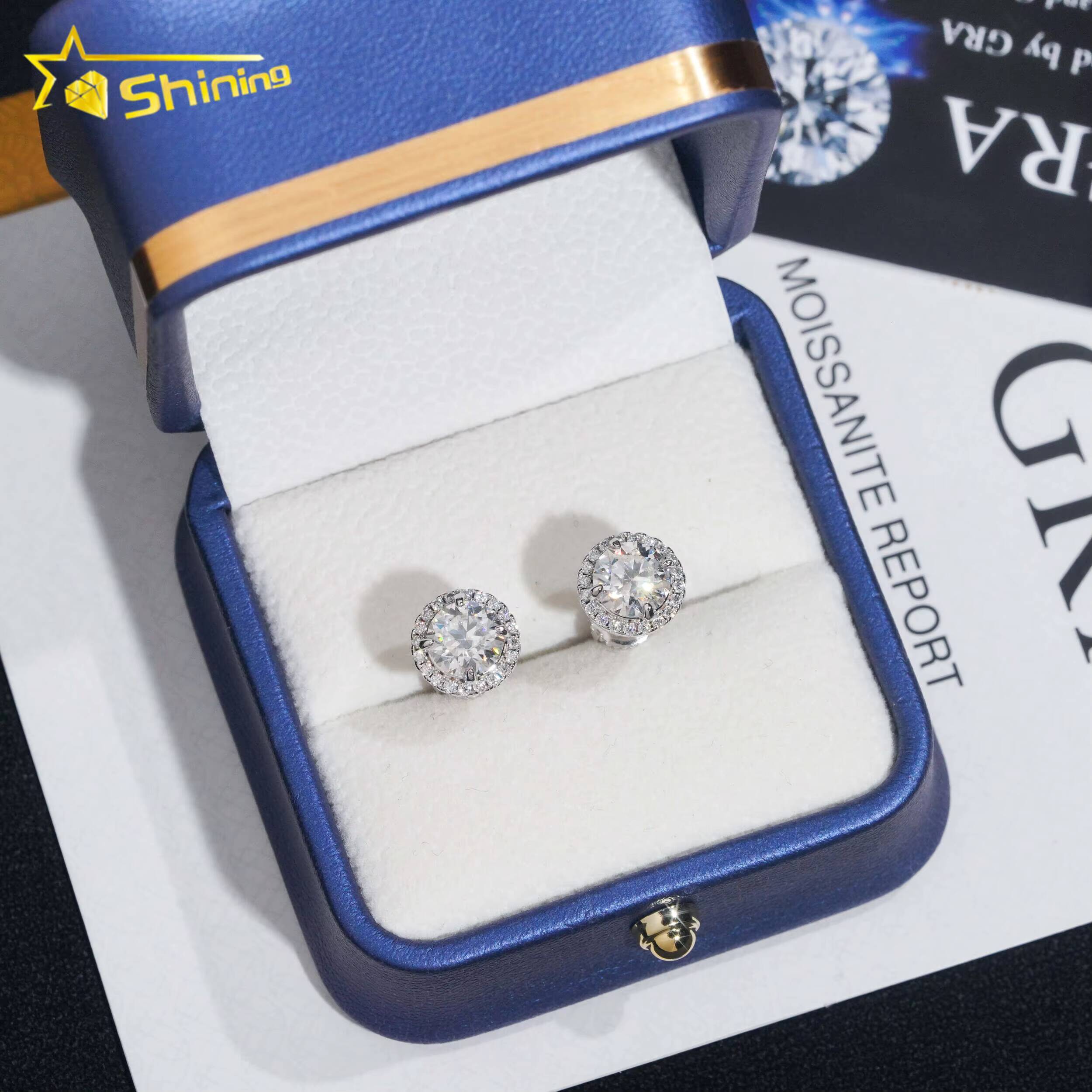 Ready to Ship Hip Hop Style Diamond Tester Certified 925 Silver Gold Plated VVS Diamond Moissanite Stud Earrings