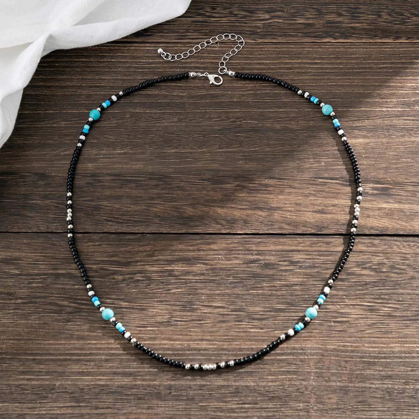 Synthetic Turquoise Necklaces for Men BoysMini Black Beaded NecklacesSummer Beach Male Jewelry 250715