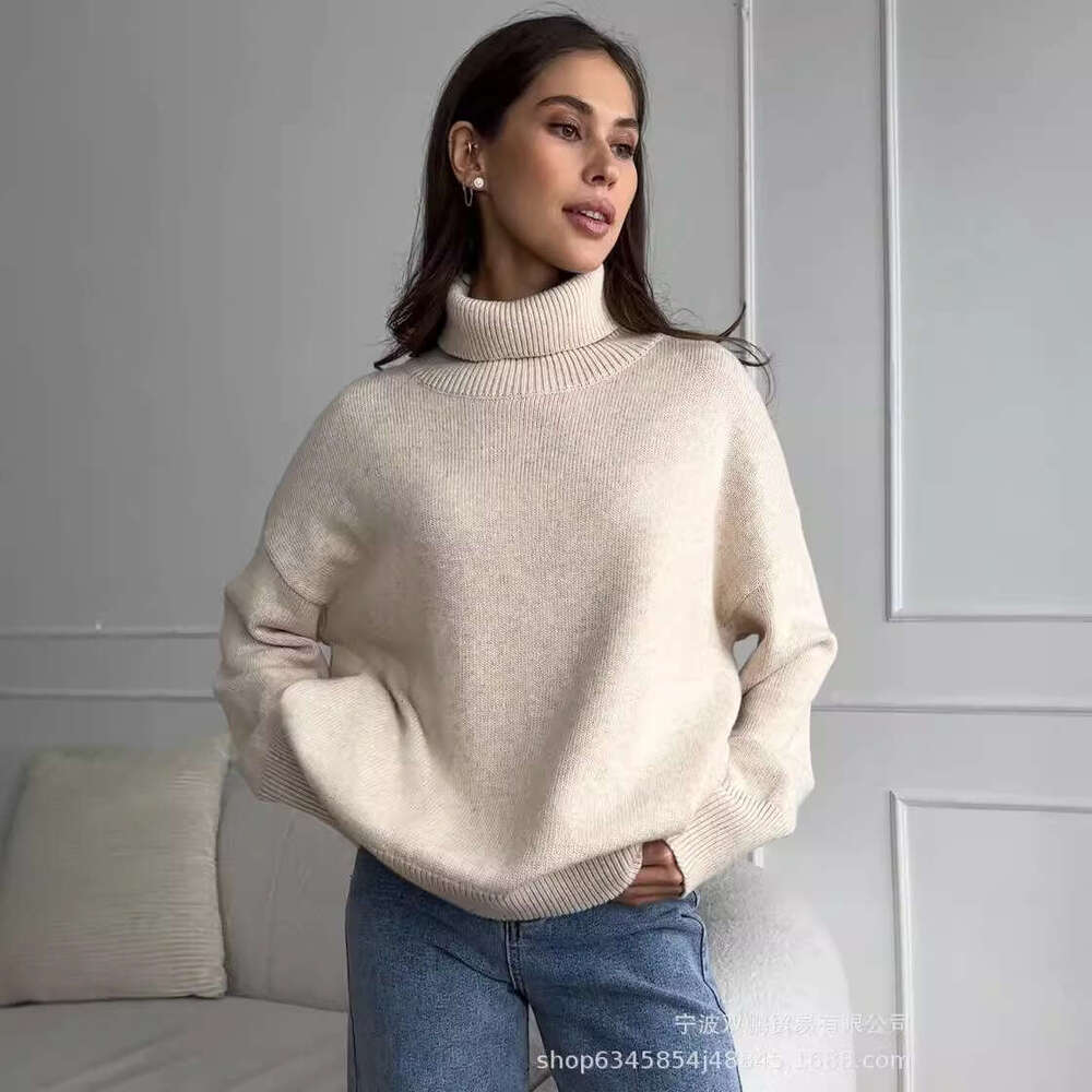 Autumn And Winter Solid Color Turtleneck Comfortable Loose Versatile Basic Pullover Sweater For Women B5