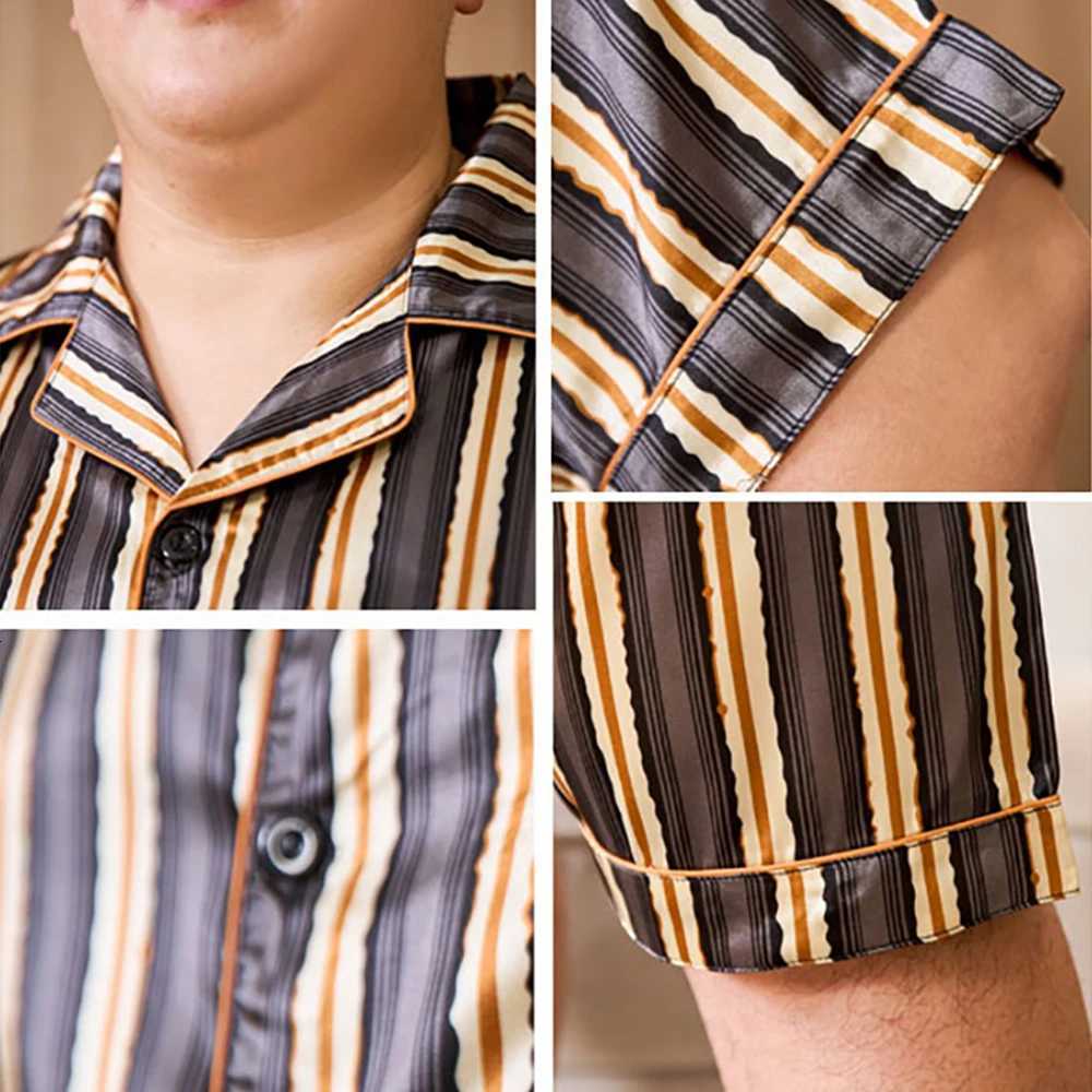 3XL-5XL For 65kg Big Size Mens Pajamas Summer Ice Silk Thin Breathable Male Sleepwear Casual Plaid Pajama Sets Mens Pajamas W250717