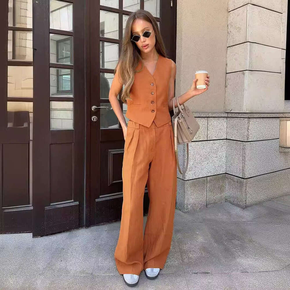 And Casual Two-Piece Spring Summer New Women's Fashion Sleeveless Vest Low-Waist Pants Set B5
