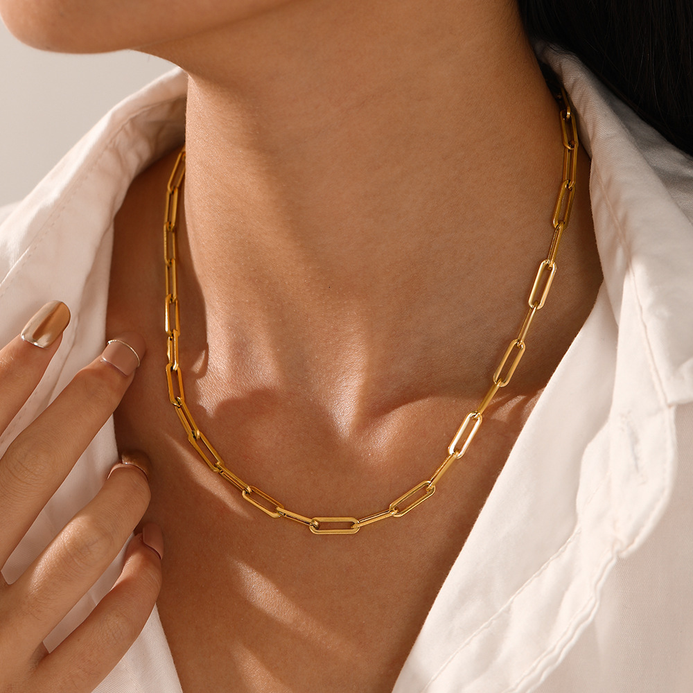 Titanium Steel Necklace for Women Simple Stainless Steel Chain Necklace Gold-Plated Clavicle Chain Choker