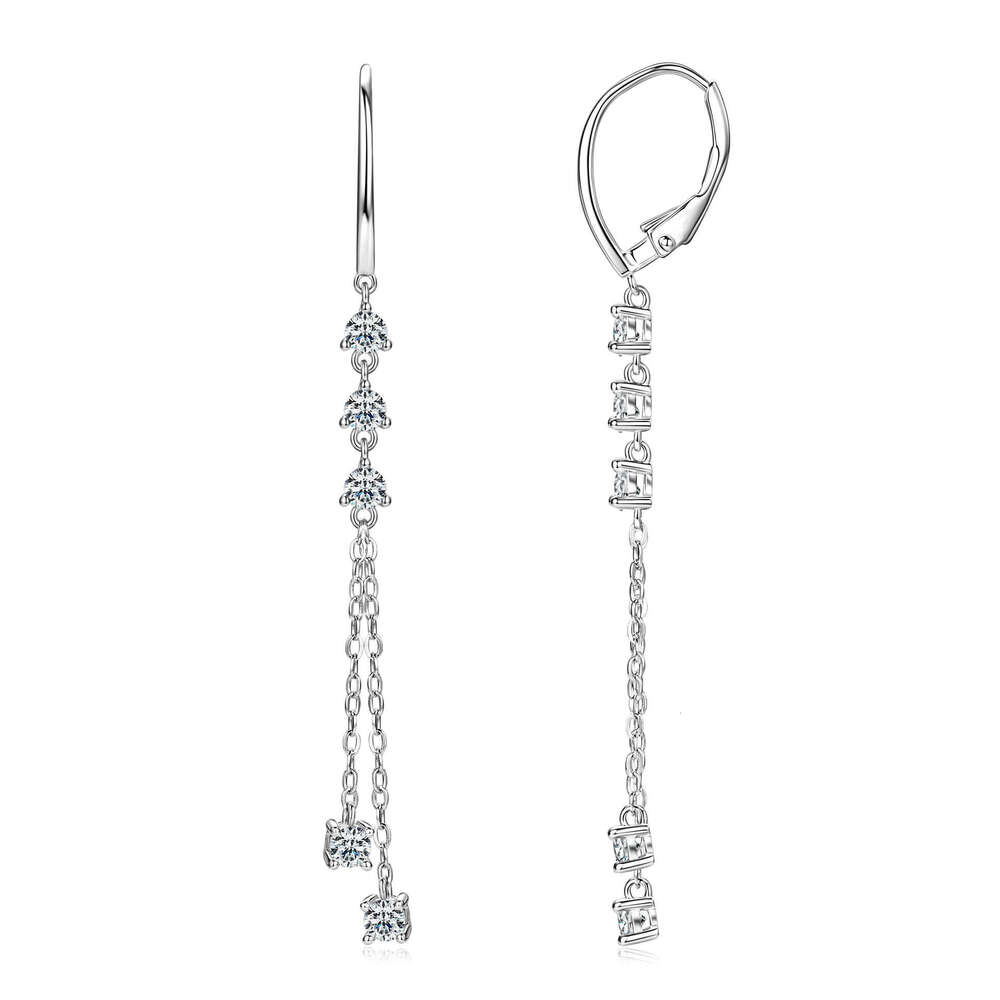 Fashion Long Tassel Elegant For Women Light Pure Sier Ins Style Moissanite Earrings D5c
