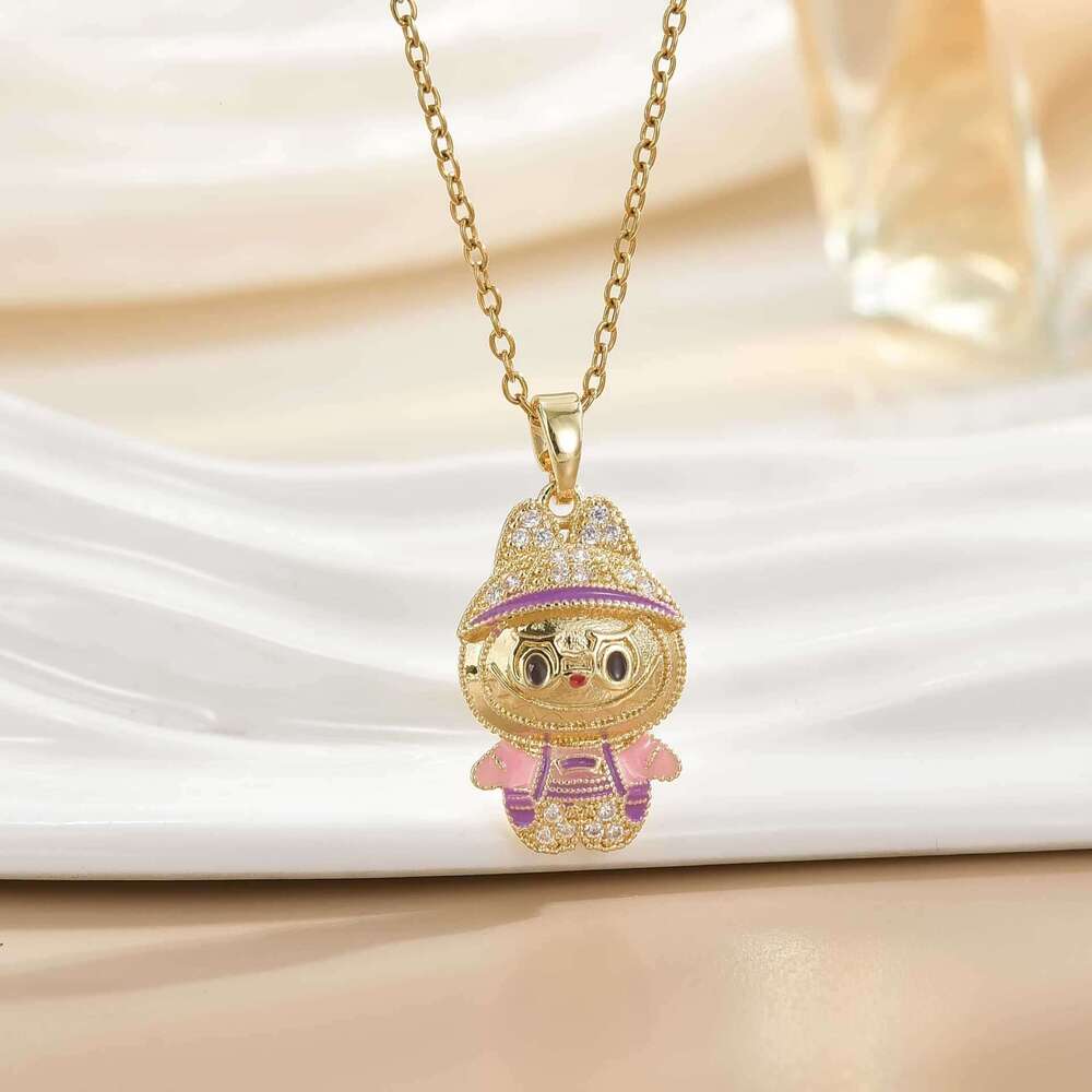 Cartoon Cute Labubu Pendant Fashion Versatile Necklace For Women Exquisite Collarbone Chain Best Friend Small Gift 4Eb