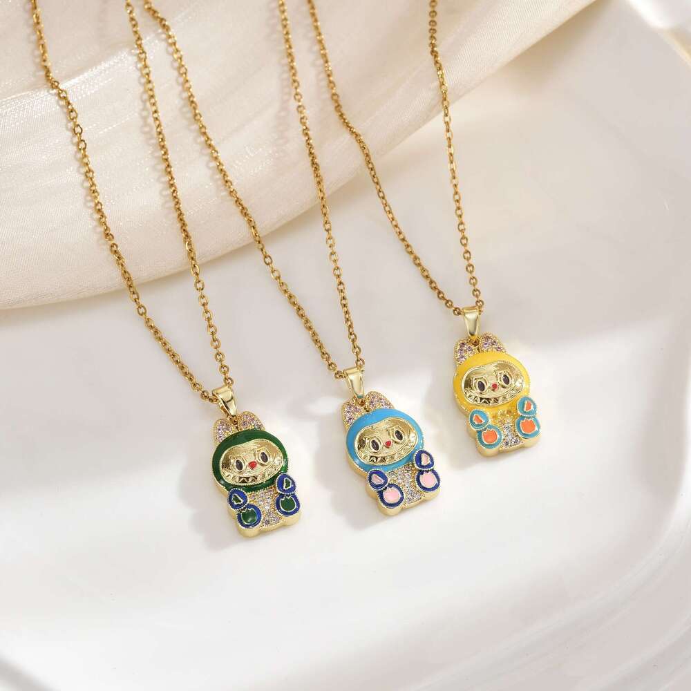Internet Celebrity Cartoon Labubu Pendant Light Fashion Versatile Necklace For Women Collarbone Chain DIY Design Sense C96