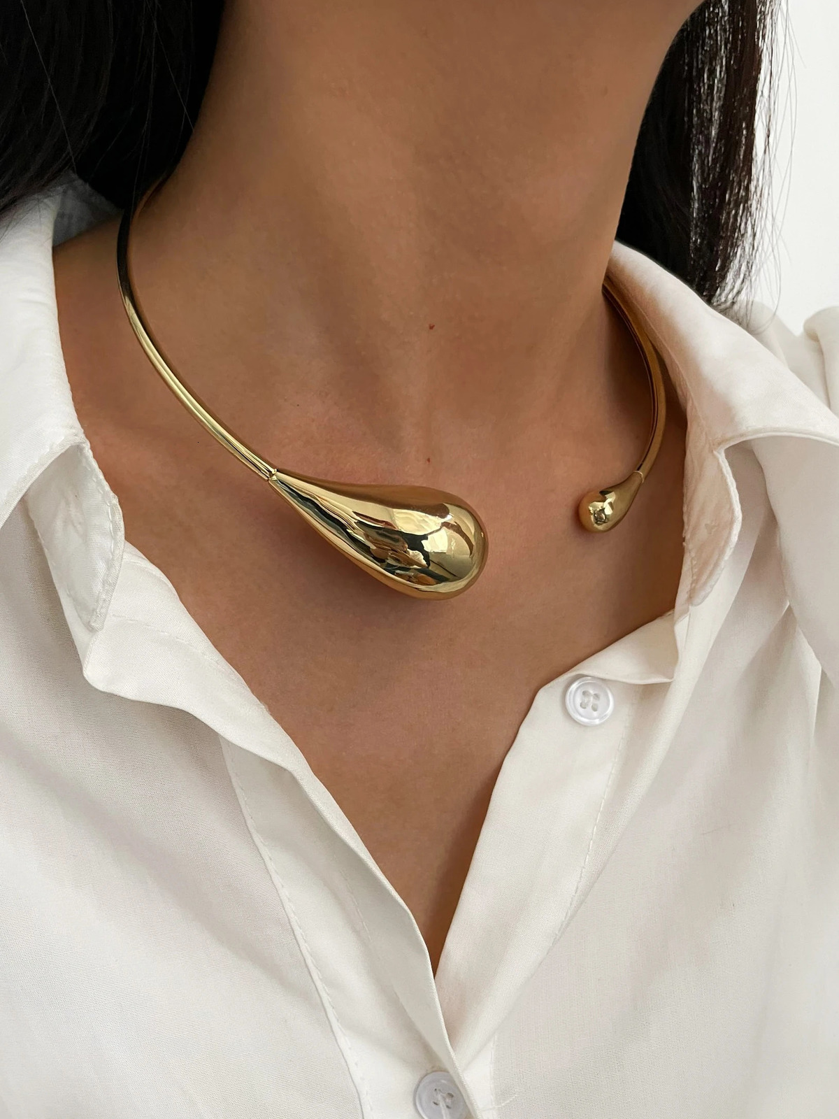 Irregular Chunky Water Drop Open Choker Necklace for Women Girls Punk Goth Fashion Vacation Jewelry 250716