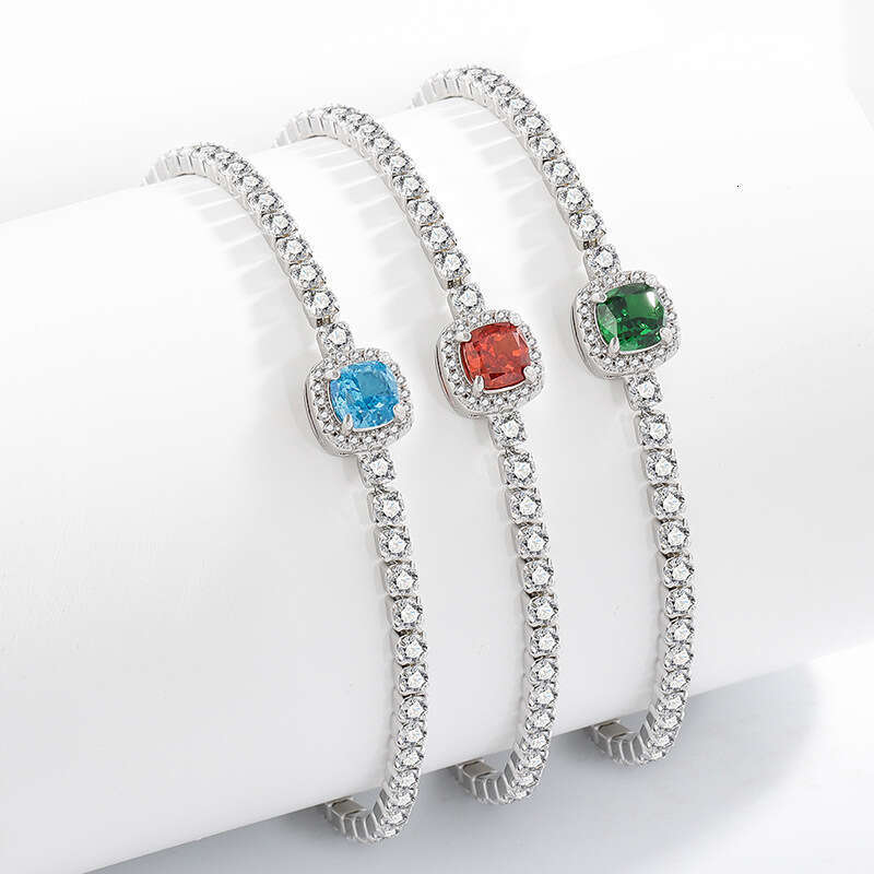 Simple and Elegant Square Zircon Korean Versatile Fashion Ring Earrings Necklace Bracelet Set 531