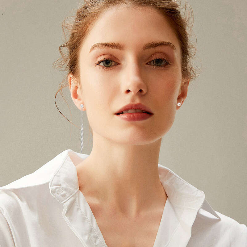 New Fashionable Versatile Crystal Zircon Tassel Long Earrings With Pure Sier Pearl Ear Accessories B21