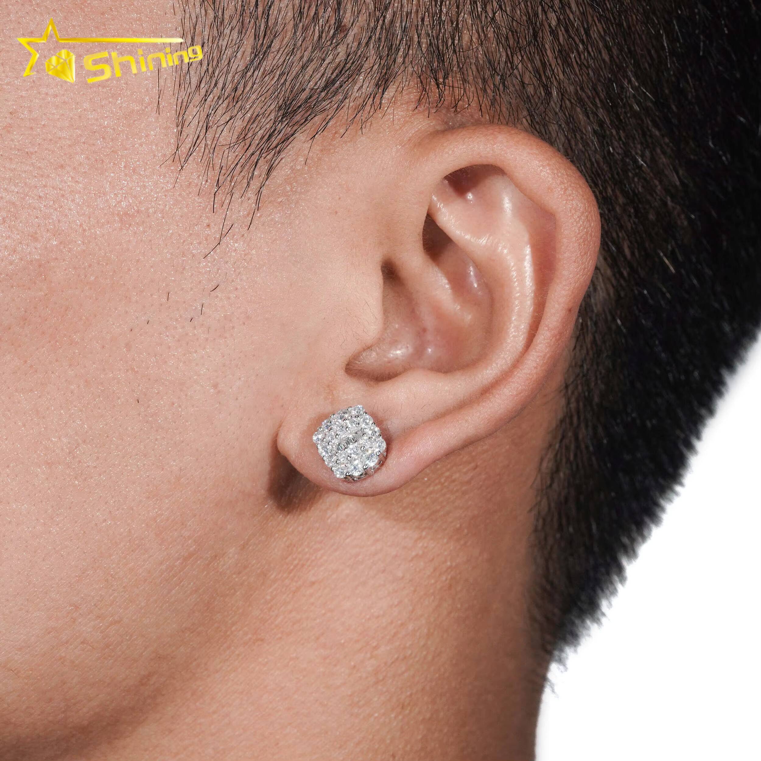 Promotion Price Pass Diamond Tester GRA Certified Fully Iced Out Hip Hop 925 Silver Jewelry Baguette Moissanite Stud Earrings