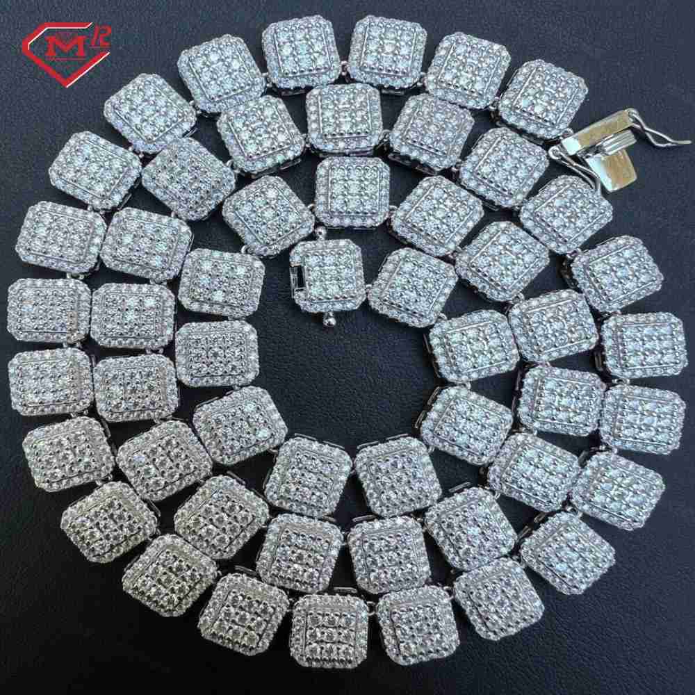 10mm Hiphop Tennis Chain Iced Out Pass Diamond Tester 925 Sterling Silver Square Cluster Moissanite Tennis Chain