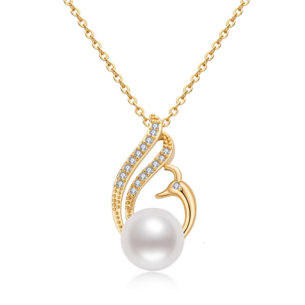 New Versatile Swan Necklace For Women 14K Gold Plated Natural Freshwater Pearl Sweater Chain 50F