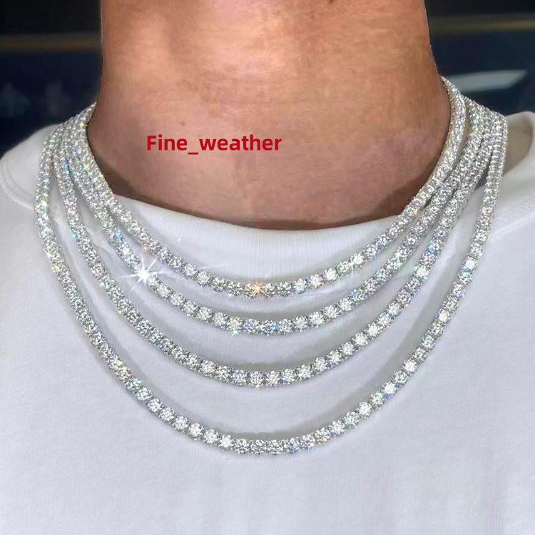 Wuzhou RTS 18K Gold Plated 2mm---6.5mm S925 Silver Women Men Hip Hop Diamond Necklace GRA Moissanite Tennis Chain Jewelry
