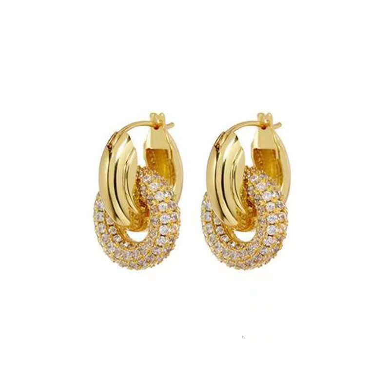Metal Lock Buckle Copper Micro Inlaid Gold Plated Light High-end Zircon Earrings