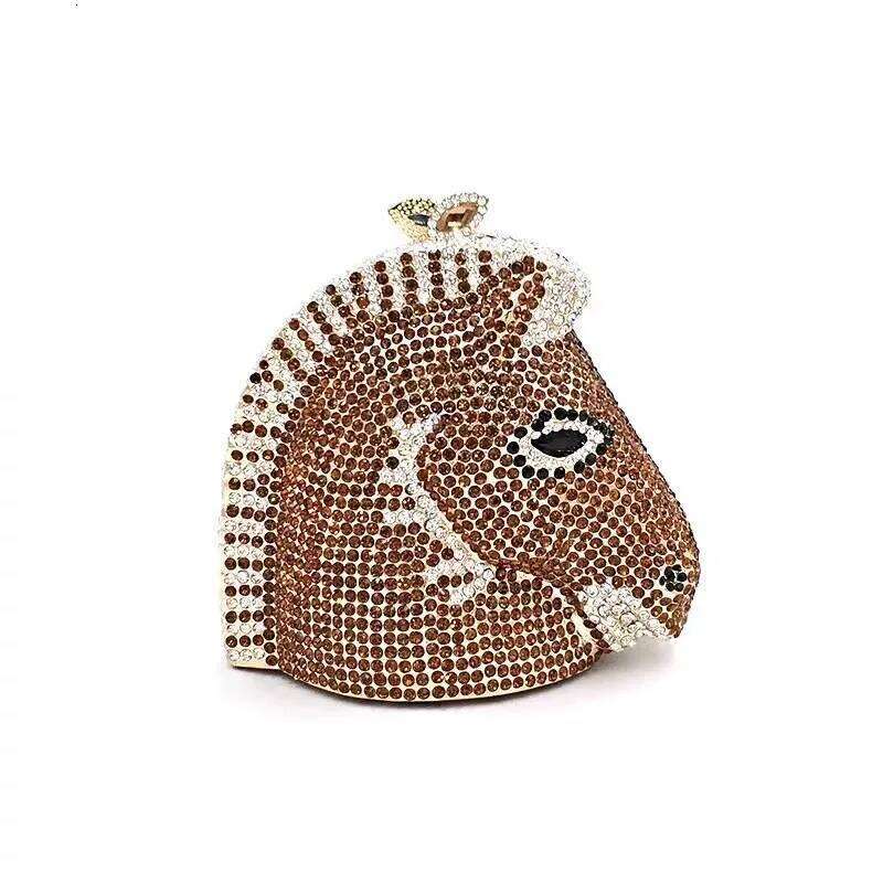 Lady Blue Crystal Evening Bags Clutches Women Party Purse Horse Head Shape Animal Dinner Dia Female Chain Shoulder Bag