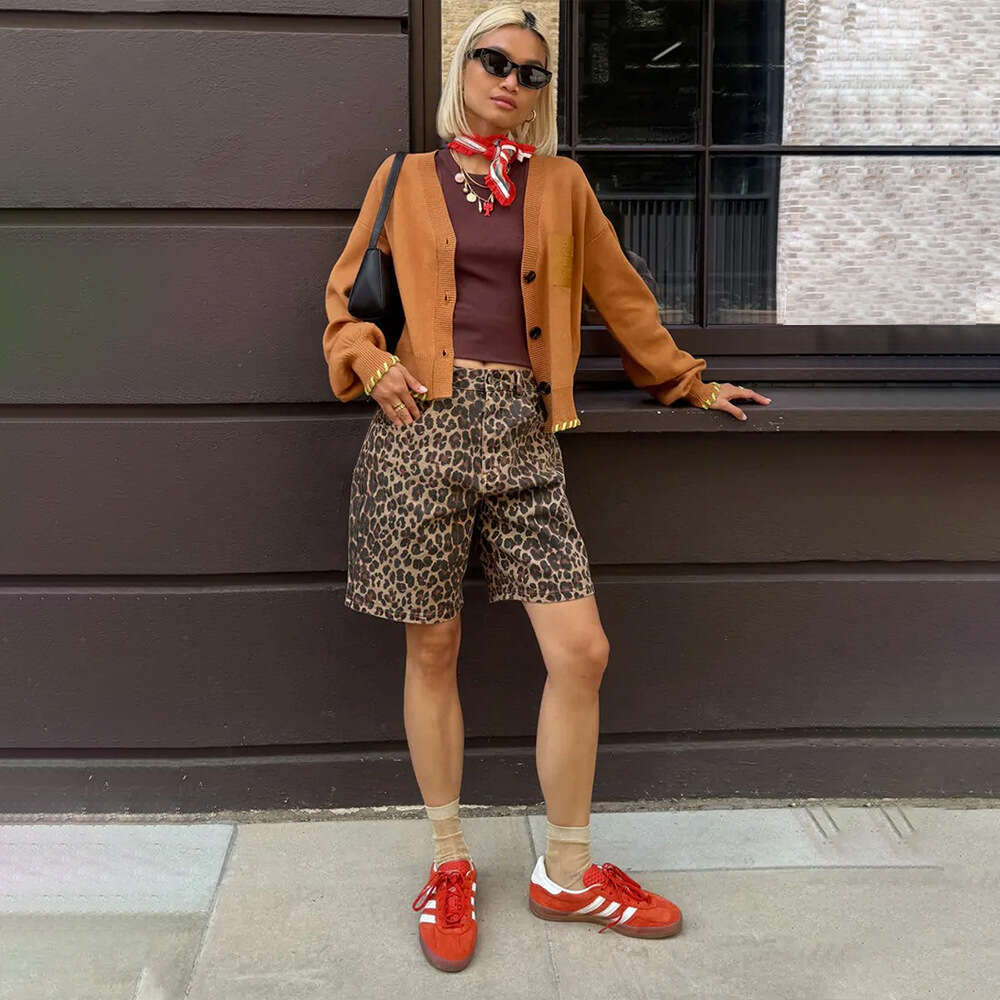Pure Cotton Spring Summer Fashion Five-Point Ins Style Street Leopard Print Shorts For Women B5
