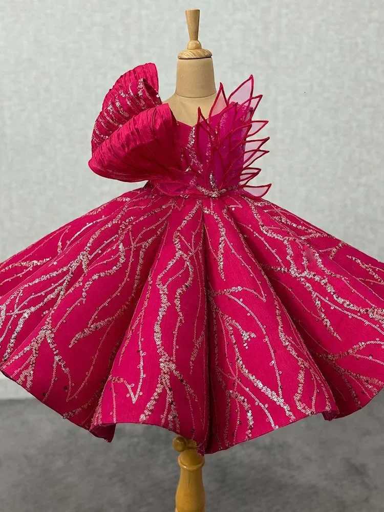 Gorgeous Girls Princess rose sequin Palace Dress V-neck Children Bow Wedding Gown baby infant Birthday Party Kids Dresses Z250716