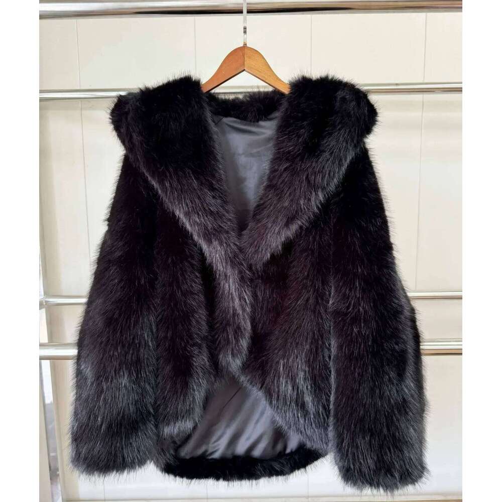 New Environmentally Friendly Fur Imitation Fox Hair Hooded Women's Korean Premium Furry Warm Jacket Women