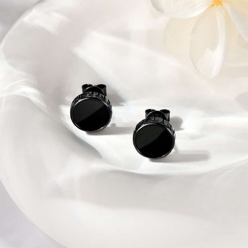 Nordic Viking Rune Black Onyx Unisex Hip Hop Personality S Pure Sier Earrings 59F