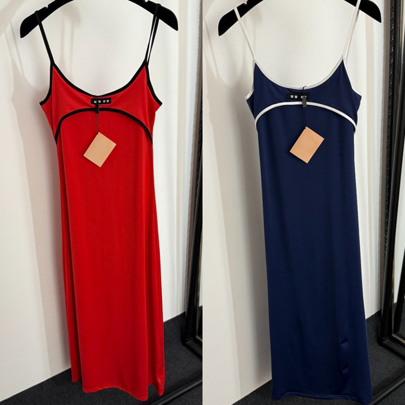 Summer Sexy Slip Dresses Women Luxury Brand Contrast Color Slim Fit Dress Trip Holidays Club Party Sleeveless Dress