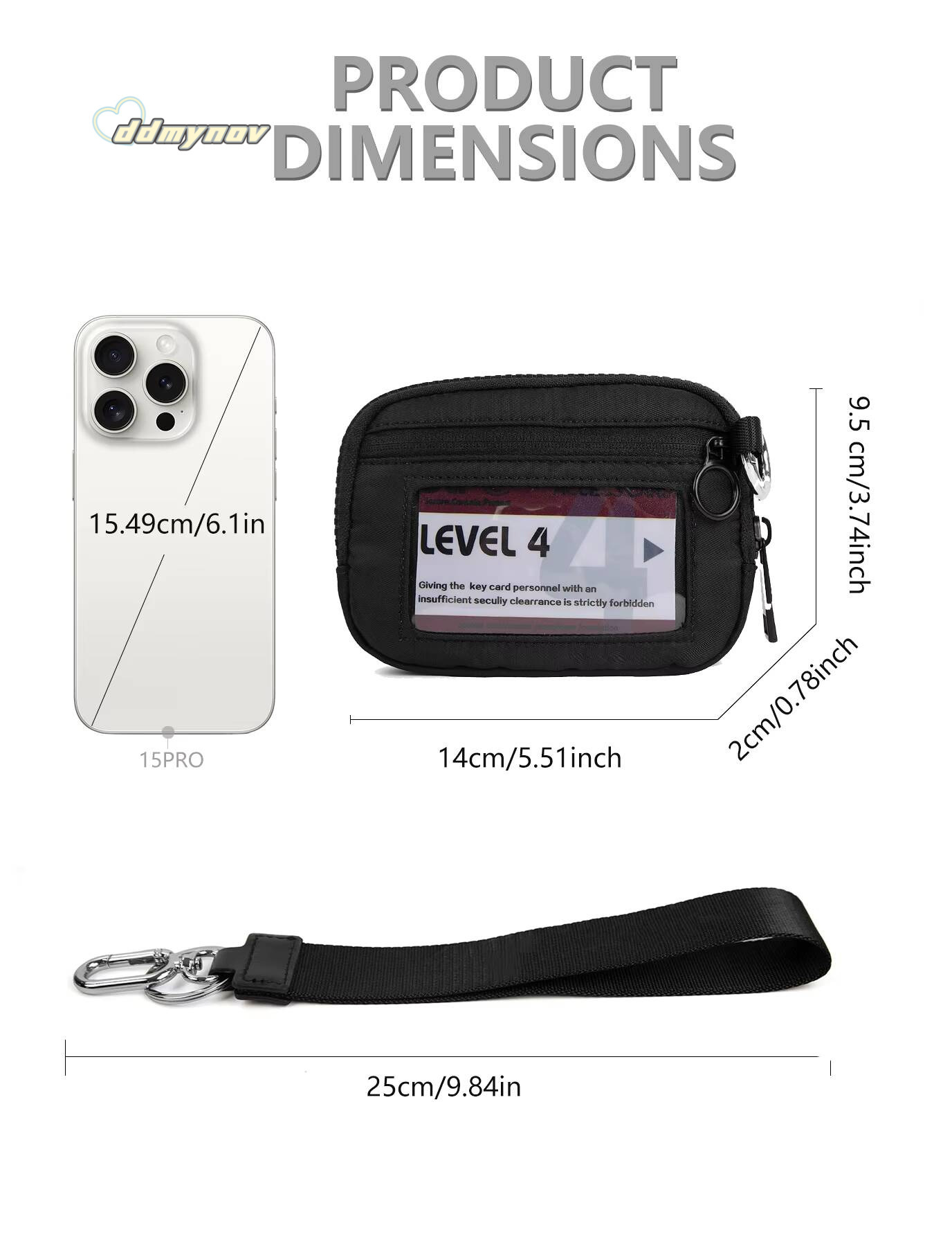 Womens Keychain The Iris Waterproof Nylon Wallet Pouch Wristlet Zip Card Case with Clear ID Window ddmynov