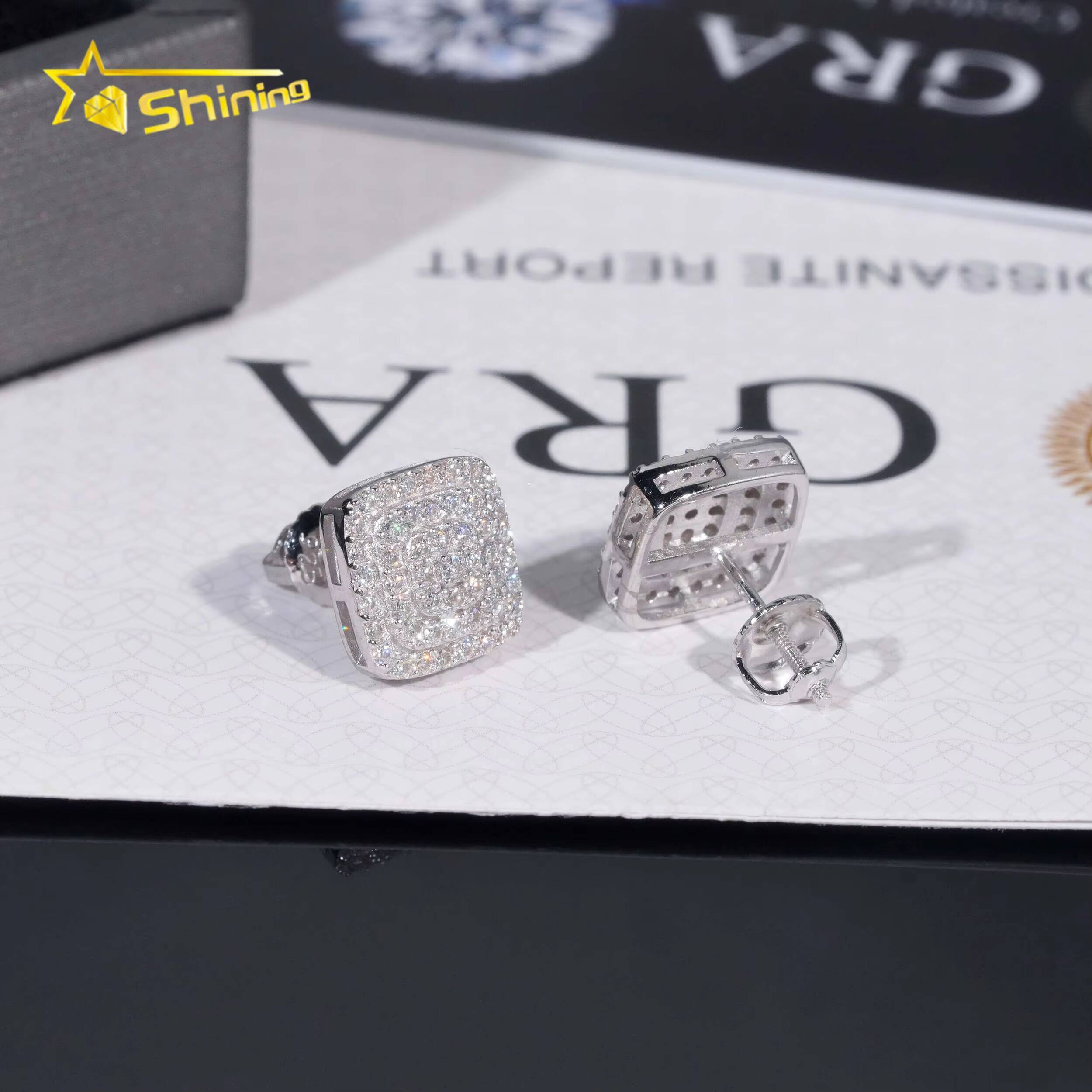 Fine Jewelry Fashion Earrings Silver 925 Vvs Moissanite Lab Diamond Hip Hop Iced Out Jewelry Stud Earrings