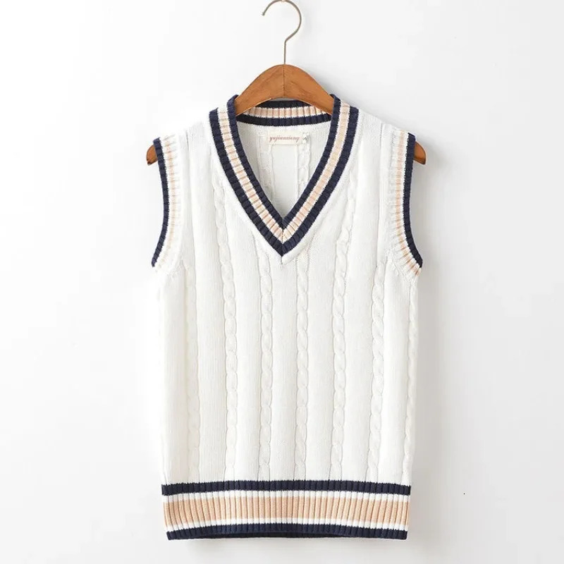 Striped White Knitted Sweaters for Men Blue Sleeveless Man Clothes V Neck Vest Red Waistcoat Jumpers Sweat-shirt Cigaret Cotton 250716