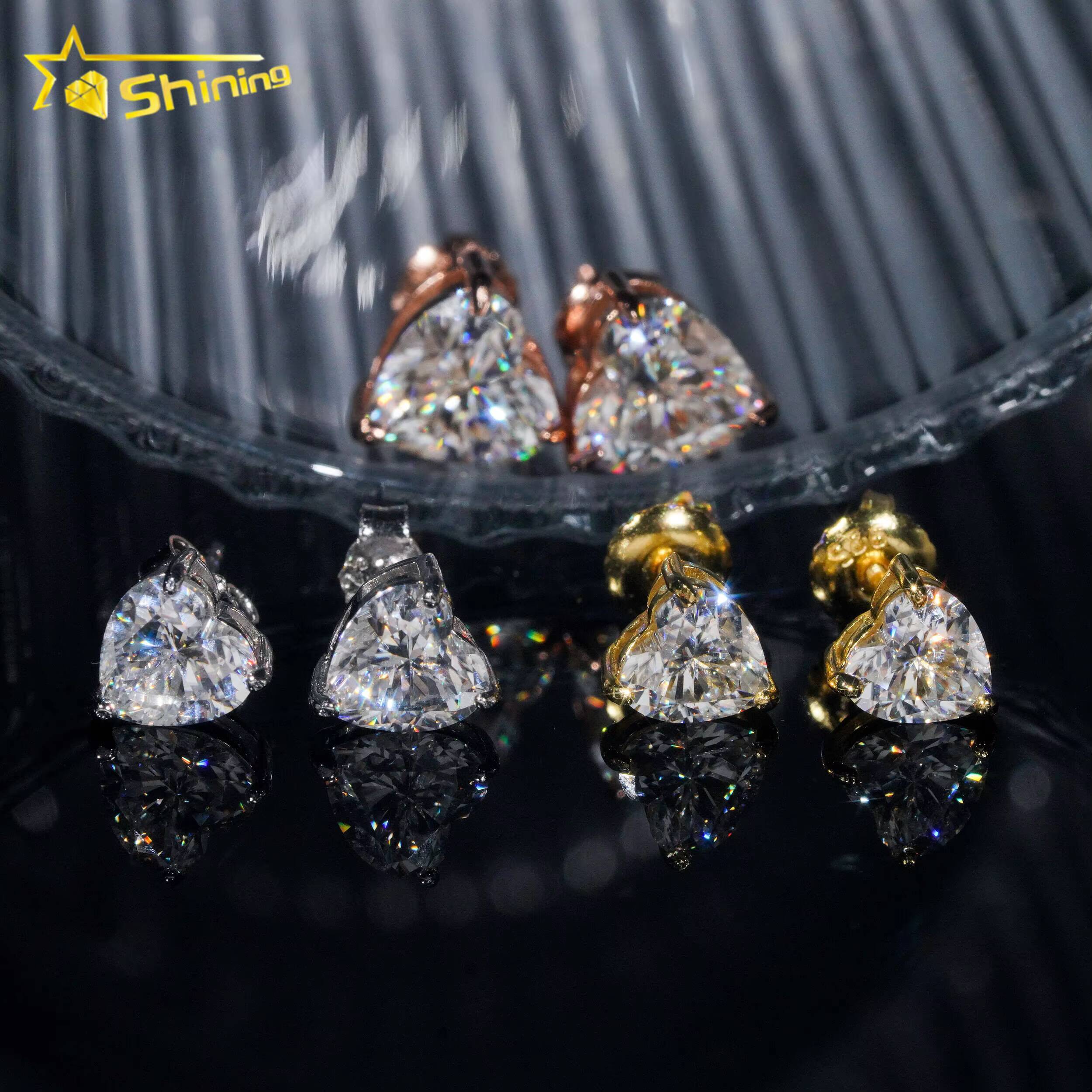 Fine Jewelry Women 925 Silver Stud Earrings Pass Diamond Tester Heart Shape Moissanite Earrings Ready to Ship